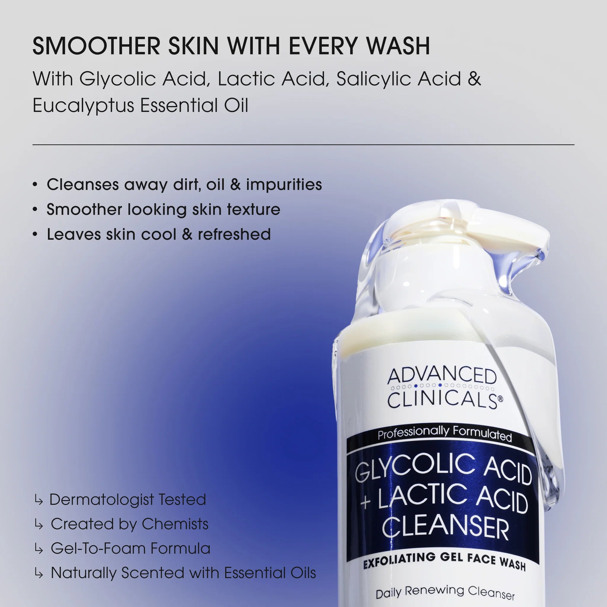 Advanced clinicals % glycolic asid +lacttic acid cleanser 347ml