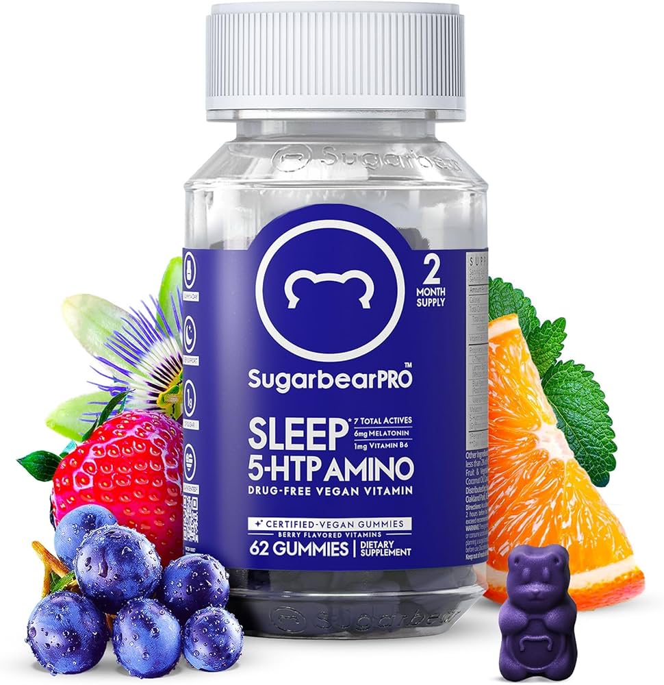 Sugarbear sleep /sleep 5-HTP Amino 62Gummies علبة تكفي استعمال شهرين